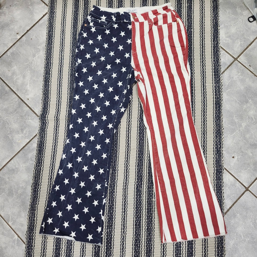 Judy Blue Americana Stars and Stripes Flare Jeans High Rise Patriotic 16W